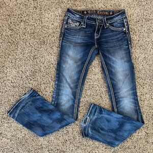 Rock Revival Women's Blue Boot Cut Jeans with Contrast Stitching